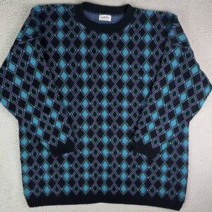 Vintage Cuddle Knit Sweater Womens Colorful Geometric 90s 80s Sweatshirt